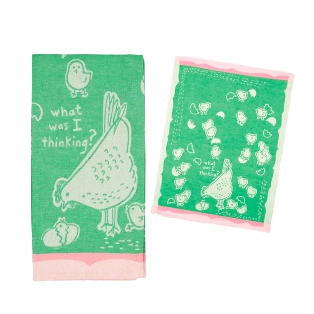 Blue Q What was I thinking Green and Pink Chicken Dish towel NEW